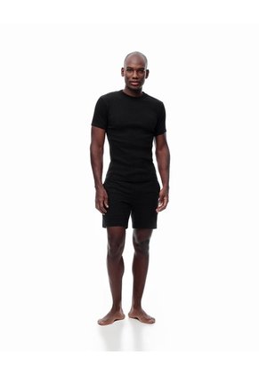 Camiseta Slim Rib Algodón Negra Hombre Negro