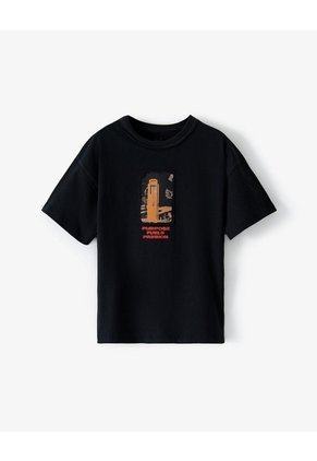 Camiseta Regular Manga Corta Negra Niño Negro