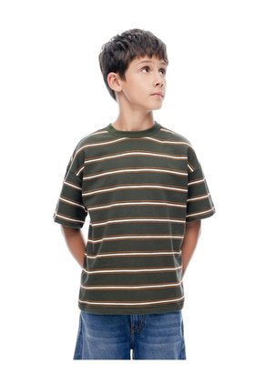 Camiseta Regular Manga Corta Verde Rayas Niño Verde