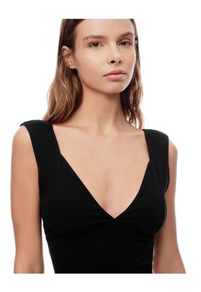 Crop Top Slim Algodón Negra Mujer Negro