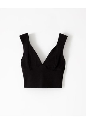 Crop Top Slim Algodón Negra Mujer Negro