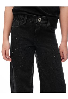 Jean Wide Leg Tiro Medio Brillos Negro Niña Azul