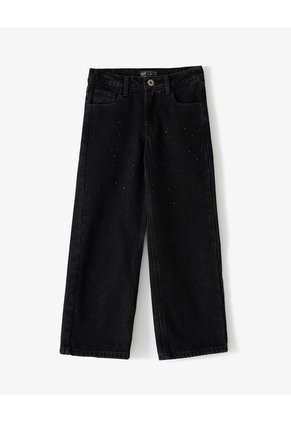 Jean Wide Leg Tiro Medio Brillos Negro Niña Azul