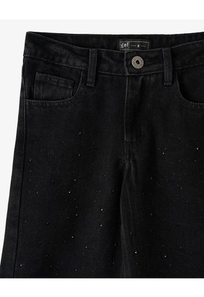 Jean Wide Leg Tiro Medio Brillos Negro Niña Azul