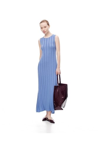 Vestido Largo Tejido Acanalado Azul Mujer Azul Gef