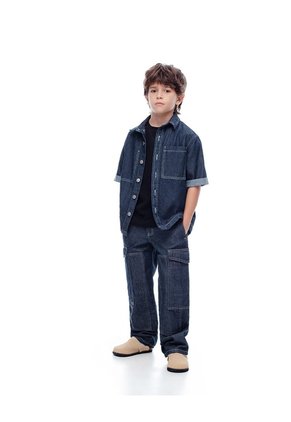 Camisa Manga Corta Regular Denim índigo Oscuro Niño Azul