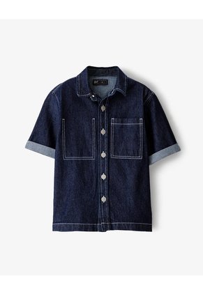 Camisa Manga Corta Regular Denim índigo Oscuro Niño Azul
