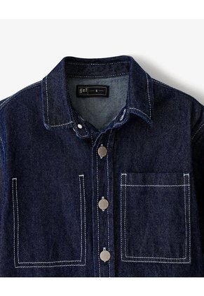 Camisa Manga Corta Regular Denim índigo Oscuro Niño Azul