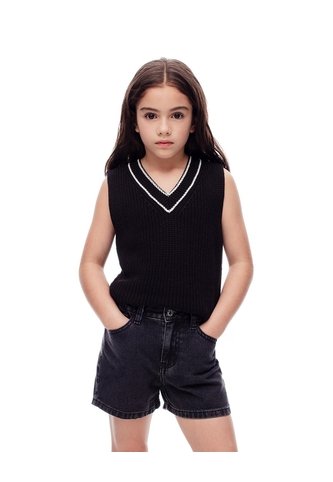Short Tiro Medio Denim Negro Niña Azul Gef