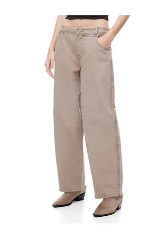 Pantalón Wide Leg Tiro Medio En Drill Café Mujer Cafe Gef
