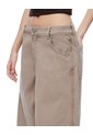 Pantalón Wide Leg Tiro Medio En Drill Café Mujer Cafe de Gef