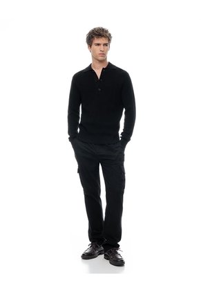 Buzo Tipo Polo Regular Negro Hombre Negro