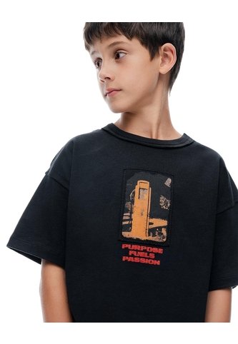 Camiseta Regular Manga Corta Negra Niño Negro Gef