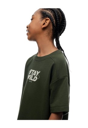 Camiseta Oversize Algodón Estampada Niño Verde