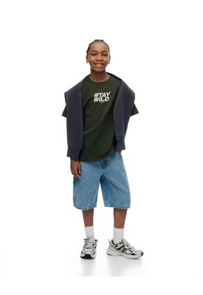 Camiseta Oversize Algodón Estampada Niño Verde