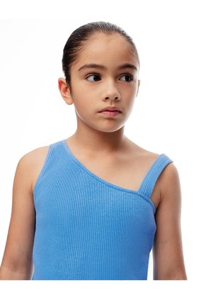 Camiseta Asimétrica Slim Rib Algodón Azul Niña Azul