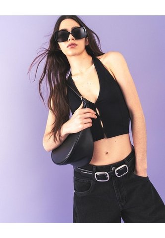 Crop Top Halter Slim Seamless Negra Mujer Negro Gef