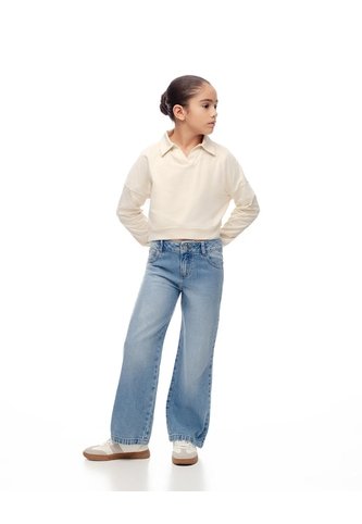 Jean Straight Tiro Alto Algodón índigo Medio Niña Azul Oscuro Gef