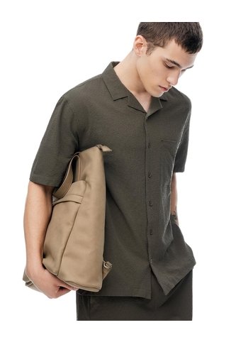 Camisa Manga Corta Loose Tela Liviana Café Hombre Cafe Gef