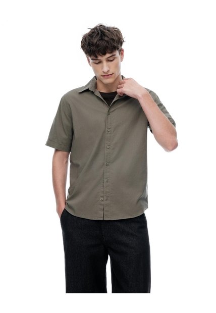 Camisa Regular Manga Corta Café Hombre Cafe