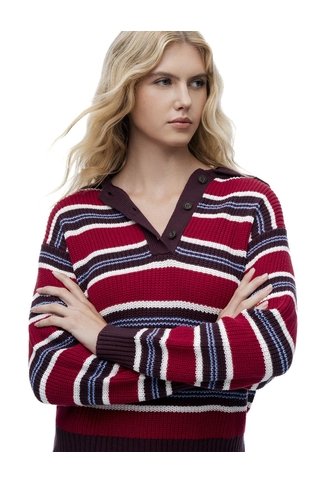 Suéter Tipo Polo Rayas Mujer Rojo Gef