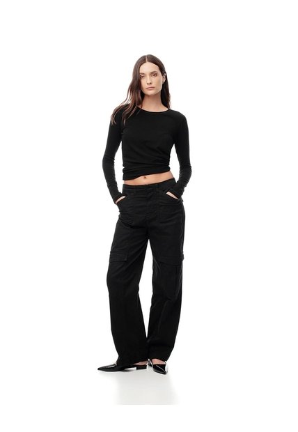 Pantalón Cargo Tiro Alto Negro Mujer Negro