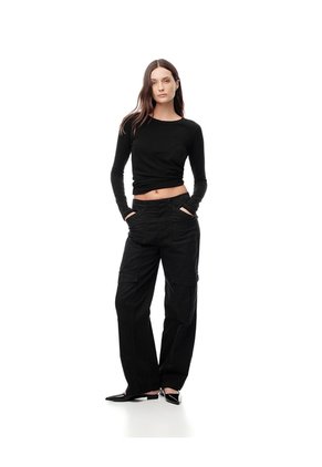 Pantalón Cargo Tiro Alto Negro Mujer Negro