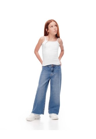 Jean Wide Leg Tiro Medio índigo Medio Niña Azul Oscuro Gef