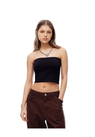 Crop Top Slim Seamless Negra Mujer Negro Gef