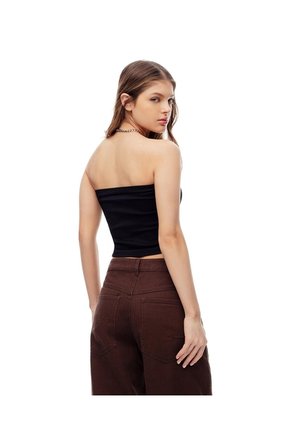 Crop Top Slim Seamless Negra Mujer Negro