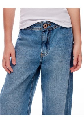 Jean Wide Leg Tiro Medio índigo Medio Niña Azul Oscuro