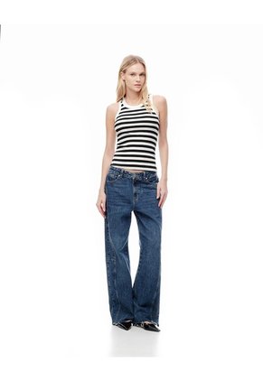 Camiseta Esqueleto Slim Rib Algodón Rayas Mujer Blanco