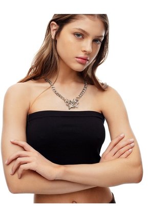 Crop Top Slim Seamless Negra Mujer Negro