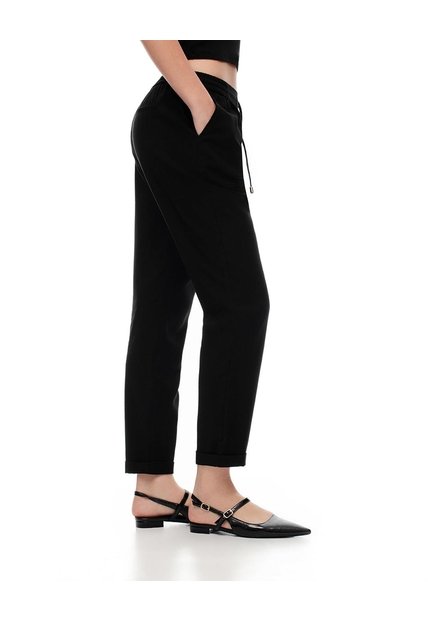 Pantalón Recto Tiro Alto Negro Mujer Negro