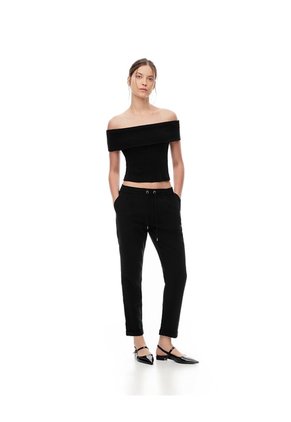 Pantalón Recto Tiro Alto Negro Mujer Negro