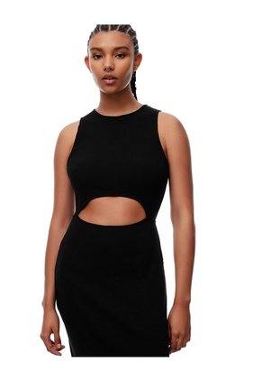 Vestido Midi Slim Rib Algodón Negro Mujer Negro