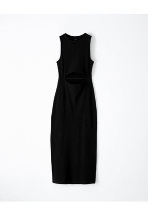 Vestido Midi Slim Rib Algodón Negro Mujer Negro