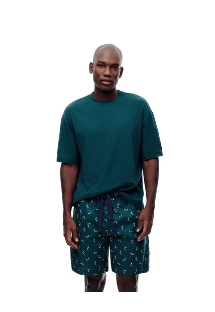 Bermuda De Pijama Algodón Estampada Hombre Verde