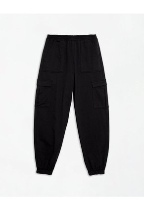 Jogger Tiro Medio Algodón Negro Mujer Negro