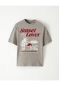 Camiseta Oversize Algodón Taupe Estampada Mujer Marron Claro de Gef