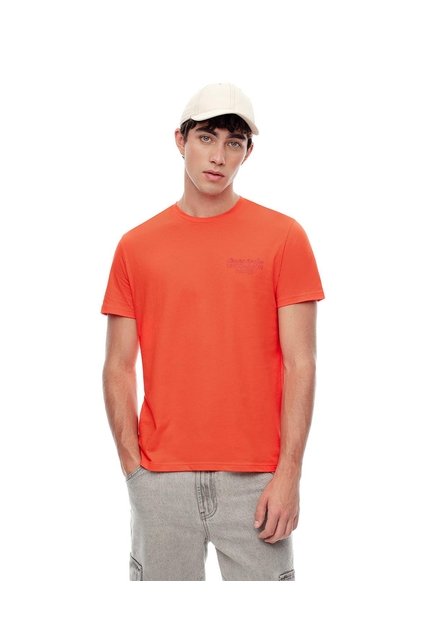Camiseta Regular Algodón Jersey Estampada Hombre Naranja
