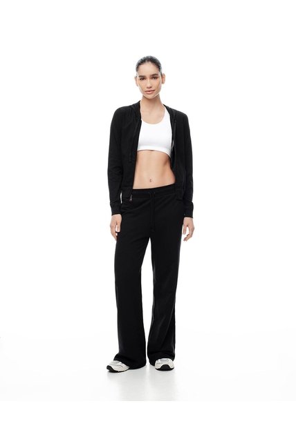 Pantalón Relax Tiro Medio Algodón Negro Mujer Negro