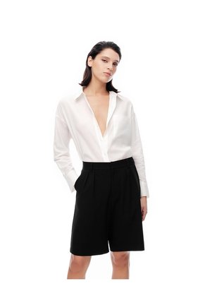 Bermuda Regular Tiro Alto Negra Mujer Negro