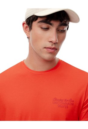 Camiseta Regular Algodón Jersey Estampada Hombre Naranja