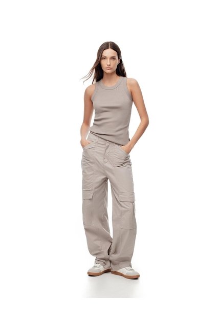 Pantalón Cargo Tiro Alto Gris Mujer Gris