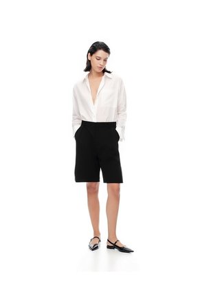 Bermuda Regular Tiro Alto Negra Mujer Negro