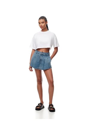 Falda Short Tiro Medio Denim índigo Medio Mujer Azul Oscuro