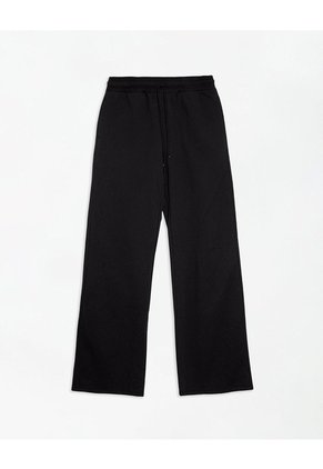 Pantalón Relax Tiro Medio Algodón Negro Mujer Negro