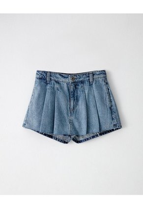 Falda Short Tiro Medio Denim índigo Medio Mujer Azul Oscuro