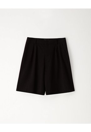 Bermuda Regular Tiro Alto Negra Mujer Negro